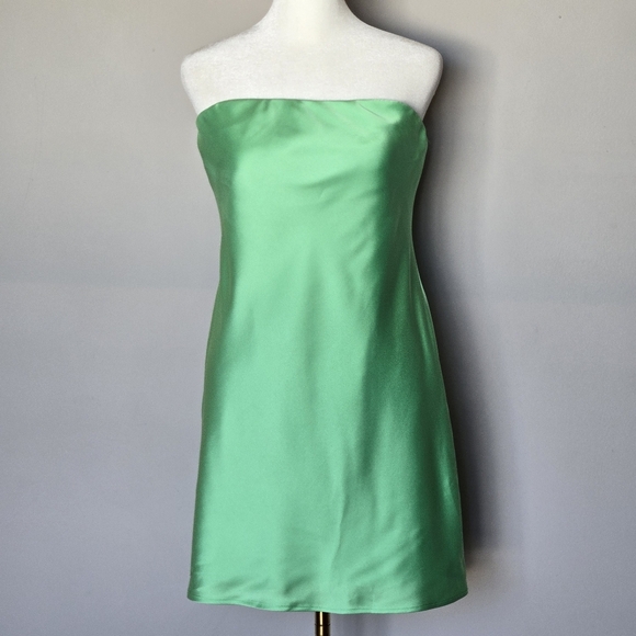 Show Me Your MuMu Taylor Green Silky Strapless Mini Summer Dress Size Large - Picture 5 of 13